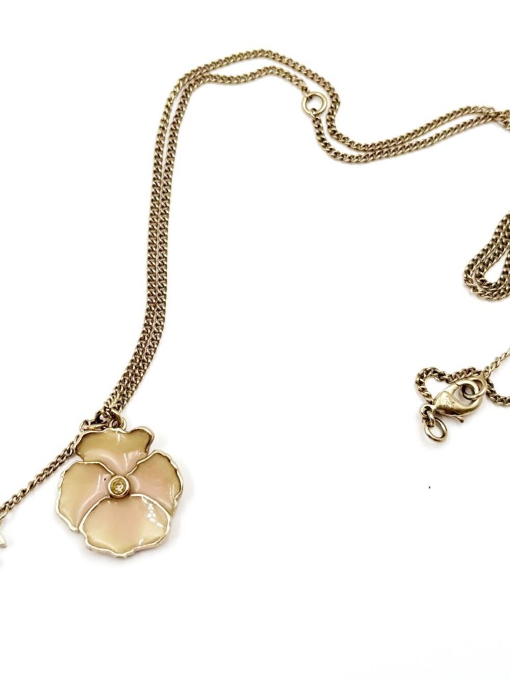Chanel Gold CC Pink Camellia Flower Necklace